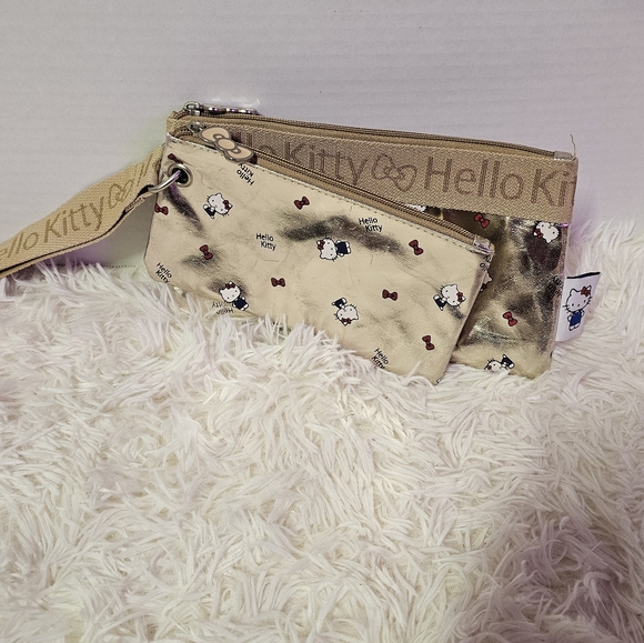 Hello Kitty by Sanrio 2 Piece Gold Bags with Wristlet Pouch Set 2020 EUC - Picture 6 of 16